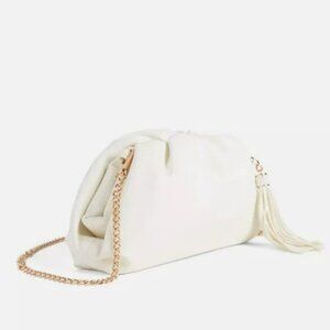 Understated Leather Crescent Clutch Pursre Ivory Curateur New!! $110 Retail